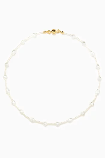 The Pearl Stud Necklace in Gold-plated Brass