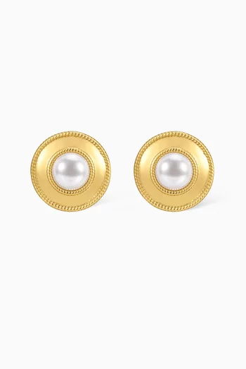 The Pearl Statement Stud Earrings in Gold-plated Brass