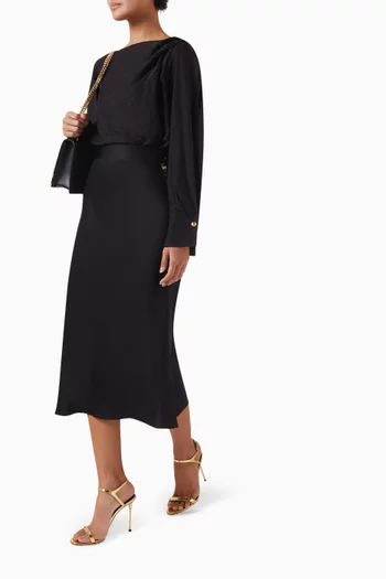 Flared Midi Skirt in Enver Satin
