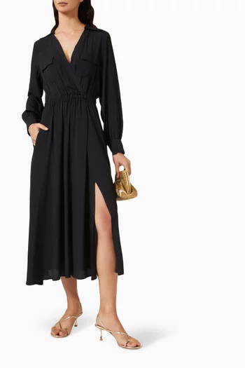 Lessy Drawstring Midi Dress in Silk-blend