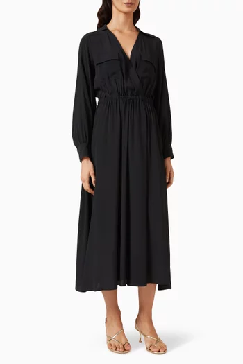 Lessy Drawstring Midi Dress in Silk-blend