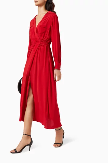Lessy Drawstring Midi Dress in Silk-blend
