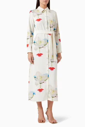 فستان رومانا بنمط قميص مزين بنقشة زهور