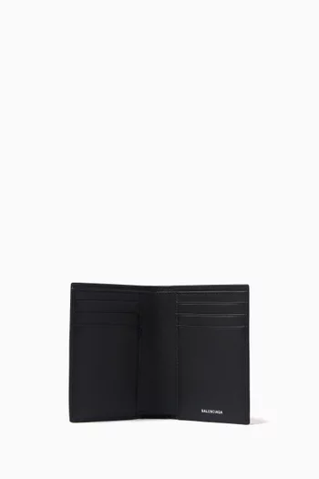 محفظة ثنائية الطي بتصميم رأسي بأحرف الماركة جلد عجل