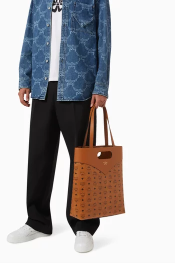 Large Diamond Tote Bag in Visetos & Leather
