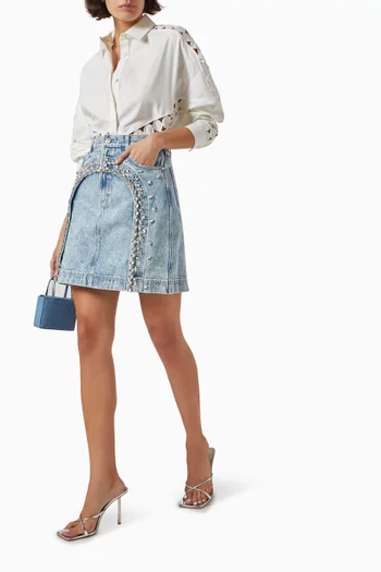 Atrina Embellished Mini Skirt in Denim