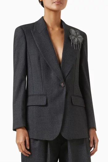 Precious Flower Crest Blazer in Virgin Wool Grisaille