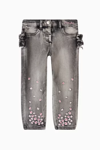 Floral Embroidered Jeans in Stretch Denim