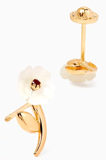 Flower Mother of Pearl Ruby Earrings in 18kt Yellow Gold