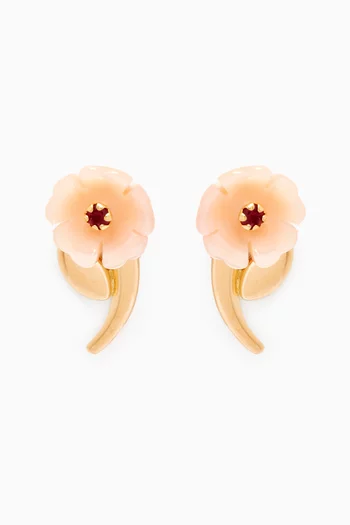 Flower Mother of Pearl Ruby Earrings in 18kt Yellow Gold