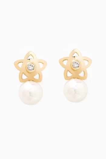 Star Earrings with Pearl Drops in 18kt Gold