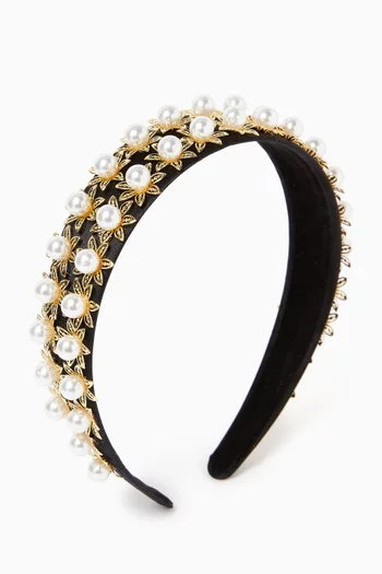 Seychelles Pearl-embellished Headband in 24kt Gold-plated Brass