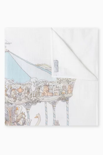 بطانية مربعة بطبعة لعبة الأحصنة الدوارة قطن عضوي