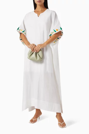Pineapple-embroidered Maxi Dress in Linen