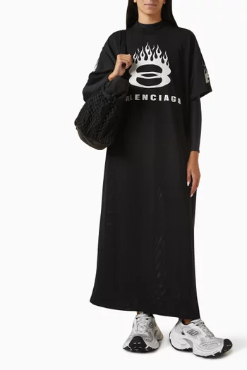 Burning Unity T-shirt Maxi Dress in Striped Mesh