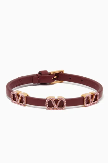 Triple VLogo Signature Strass Bracelet in Leather