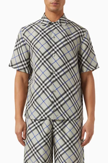 Check Oversized Shirt in Silk Poplin
