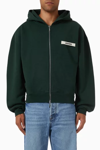 Le Hoodie Gros Grain Zippé Hoodie in Cotton Fleece
