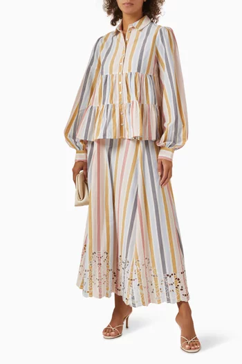 Striped Ruffle Blouse in Cotton-poplin
