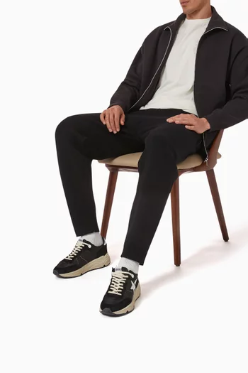 Running Sole Sneakers in Nylon, Suede & Spur Leather