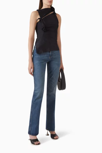 Asymmetric Flower Top in Stretch Nylon