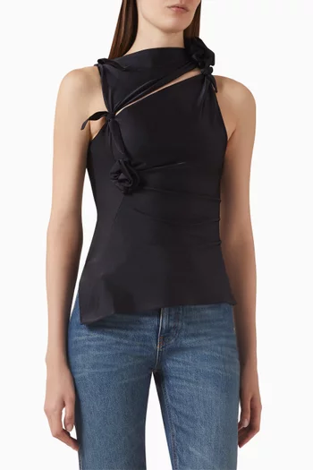 Asymmetric Flower Top in Stretch Nylon