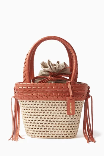 Small Taciana Crochet Tote Bag in Cotton and Leather