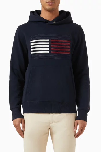 Hilfiger Flag Grosgrain Hoodie in Cotton
