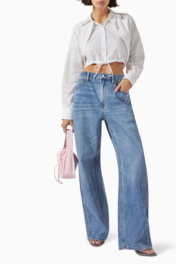 بنطال جينز بتصميم منفوخ بشعار الماركة بملمس بارز دينم