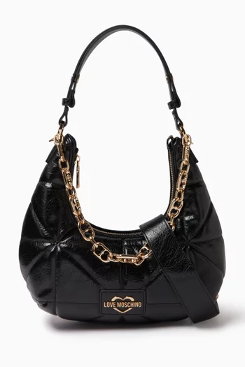 Geometric Quilted Shoulder Bag in Faux Leather