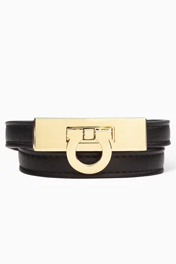 Buy Ferragamo Black Gancini Double twist Wrap Bracelet in Leather For Women Online Ounass Oman