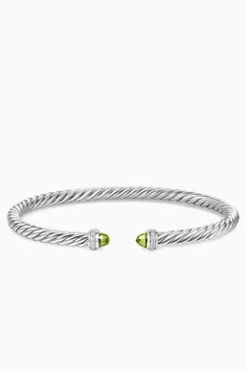 Cablespira® Peridot & Diamond Flex Bracelet in Sterling Silver