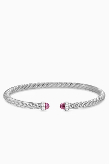 Cablespira® Rhodolite Garnet & Diamond Flex Bracelet in Sterling Silver