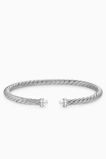 Cablespira® Pearl & Diamond Flex Bracelet in Sterling Silver