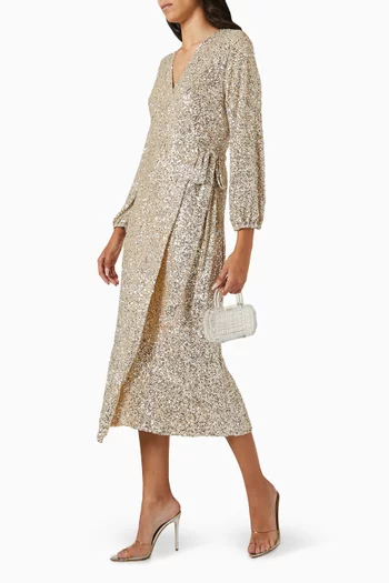 Kira Sequin-embellished Wrap Midi Dress