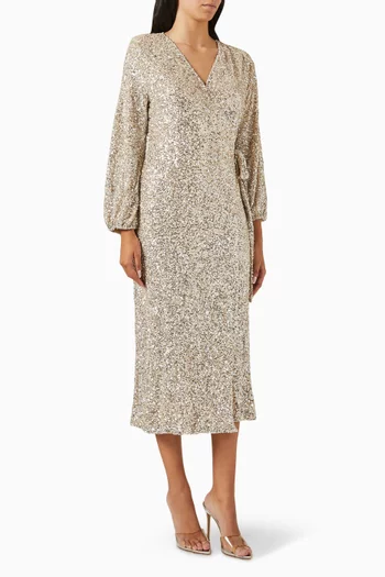Kira Sequin-embellished Wrap Midi Dress
