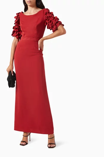 Ruffle-sleeve Maxi Dress in Crepe