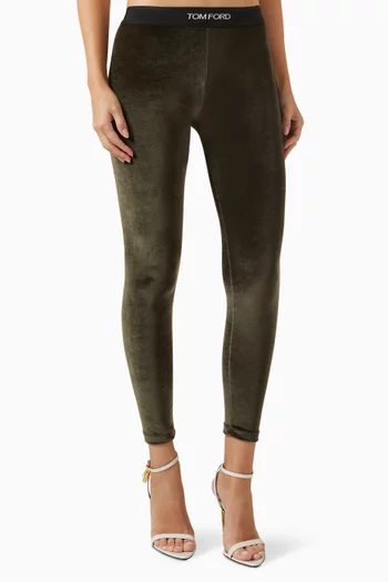 Logo Elasticated Leggings in Stretch Velvet