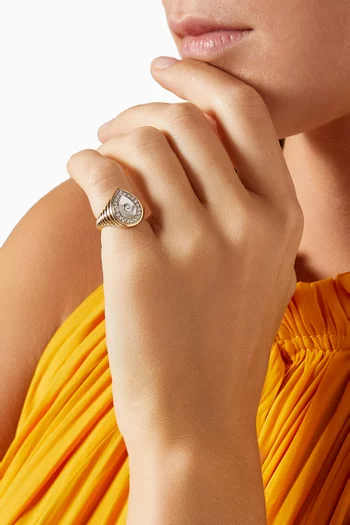 Diamond Drop Pearl Pinky Ring in 14kt Yellow Gold
