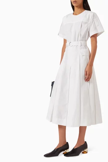 Belted Utility Midi Dress in Poplin