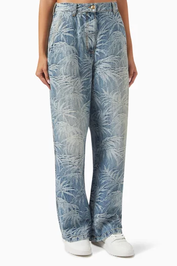 Palm Tree-print Baggy Jeans in Denim
