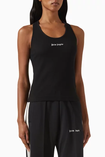 Embroidered Logo Tank Top in Stretch Cotton