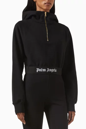 Logo Zip Crop Hoodie in Cotton