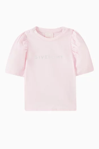 BG SS LOGO PRINTED ORGANIC COTTON JERSEY TEE-SHIRT WITH PUFFY SLEEVES AND SHOULDER SNAP CLOSURE:Pink    :9M|217513433