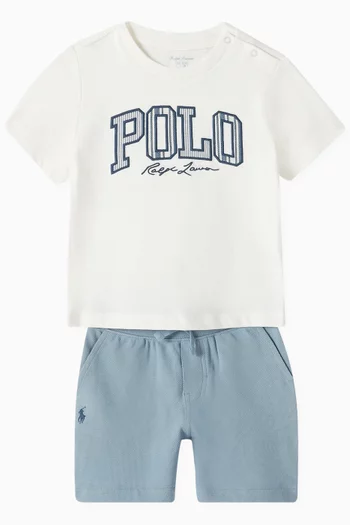 Logo-embroidered T-shirt & Shorts Set in Cotton-jersey