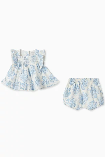 Floral-print Ruffle Top & Shorts Set in Cotton