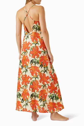 Lilium-print Night Dress in Linen