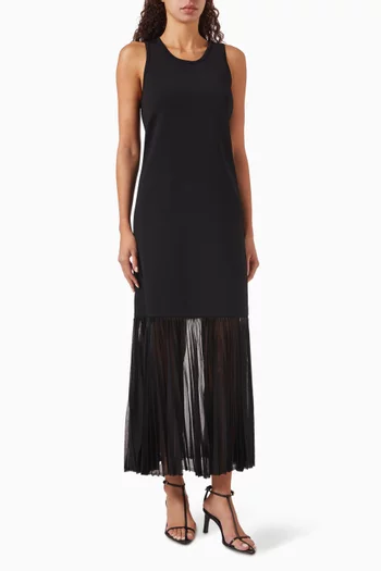 Plissé-hem Knitted Maxi Dress in Silk