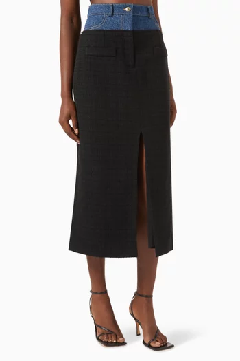 Pauline Hybrid Midi Skirt in Denim & Tweed