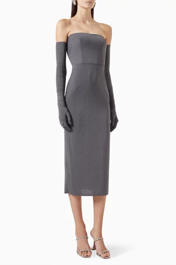 Strapless Midi Dress in Crystal Jersey